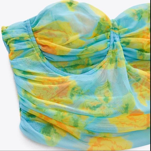 Zara tulle floral green and blue corset top - Picture 5 of 9